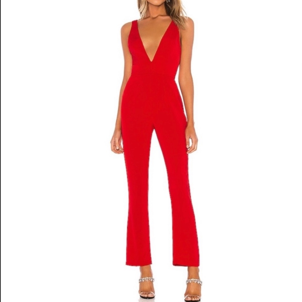superdown Bold Red Plunging V-Neck Jumpsuit
